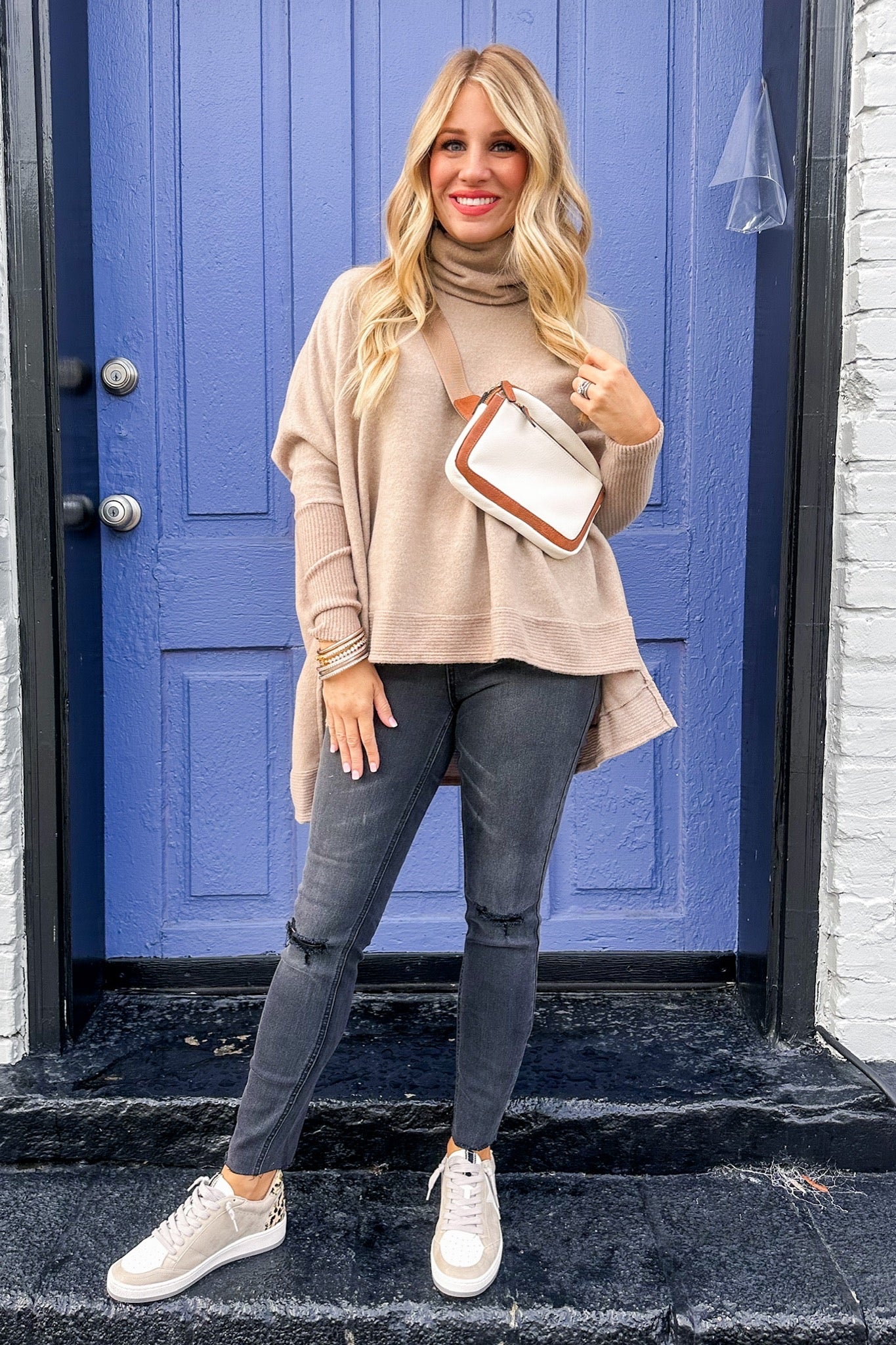Soft Fleece Cowl Neck Oversized Top in Taupe