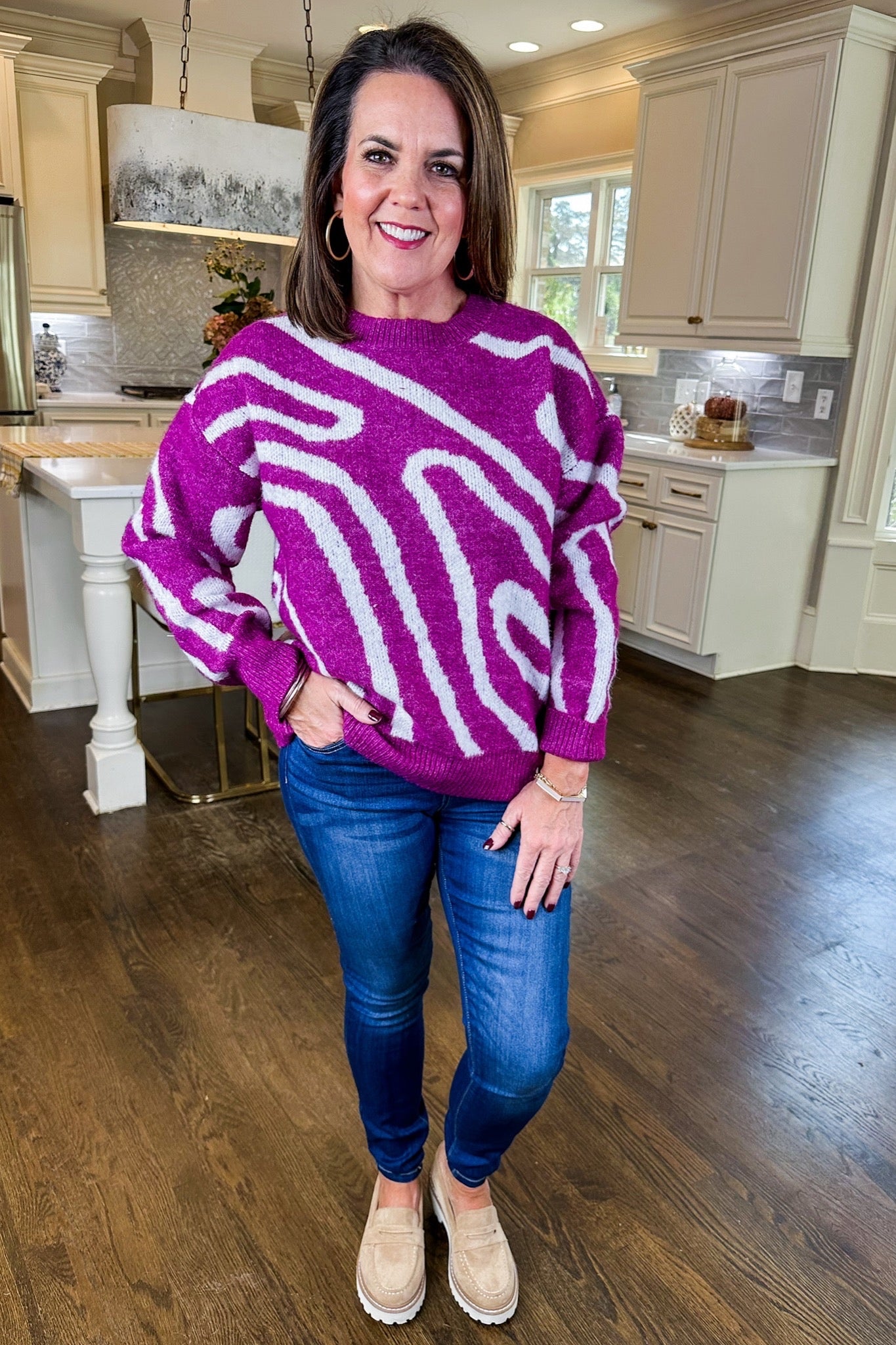 Abstract Swirl Sweater in Orchid