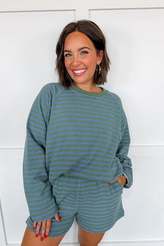 Keep It Casual Olive & Blue Stripe Short Set