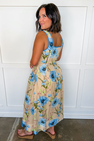 Just Feels Right Stripe Dress in Taupe & Blue Floral