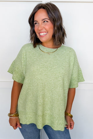 Laid Back Stripe Knit Top in Sage
