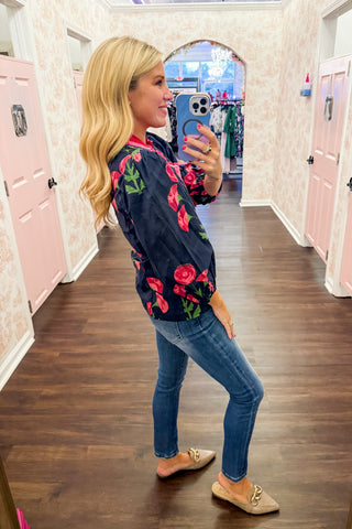 The Juliette Top in Navy & Rose