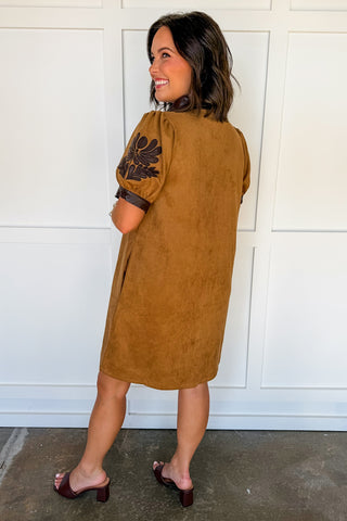 Out West Faux Suede Button Down Shift Dress
