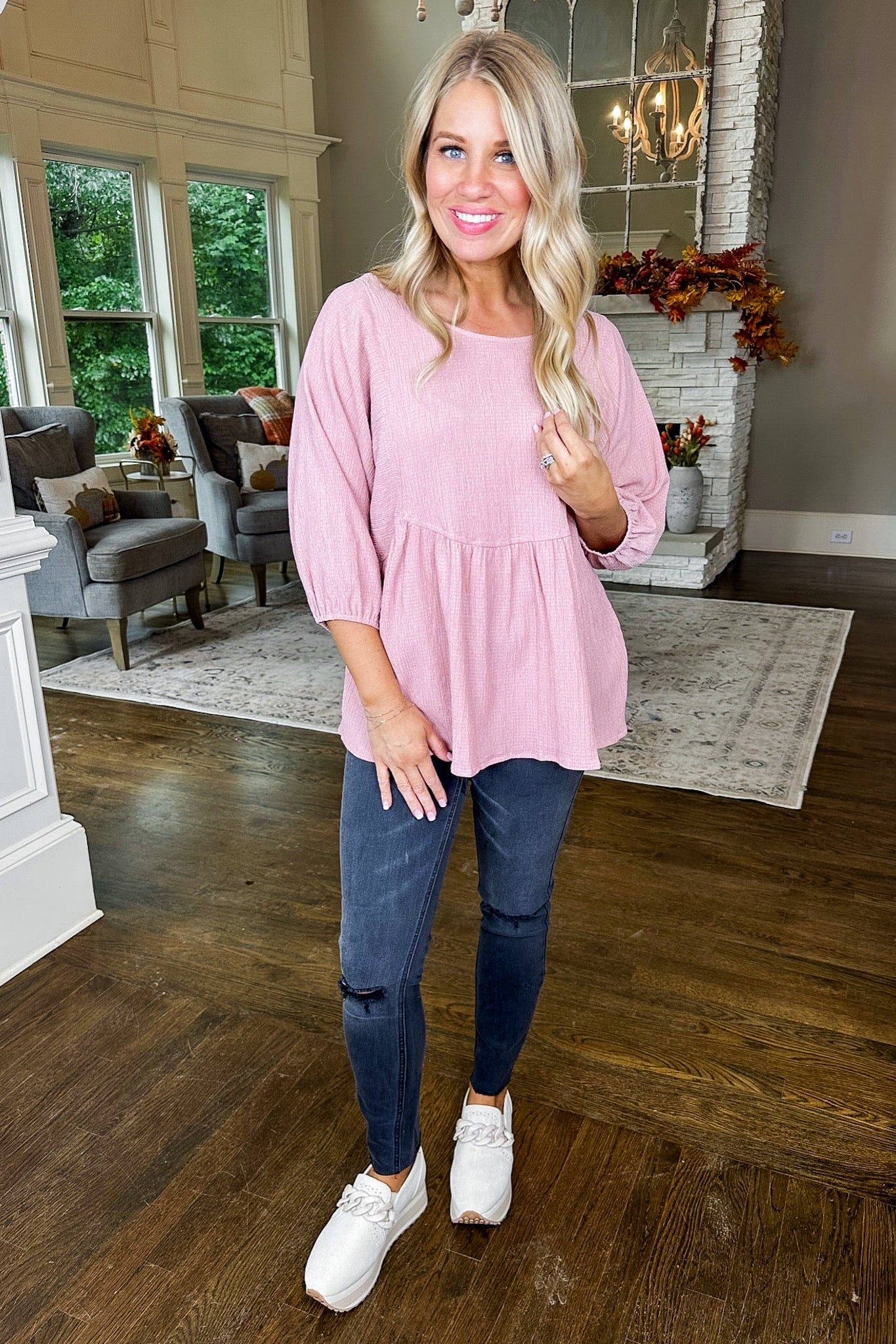 Babydoll Tie Back Textured Blush Pink Top