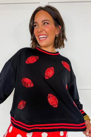 The Millie Football Sweatshirt in Red/black Footballs by Mary Square