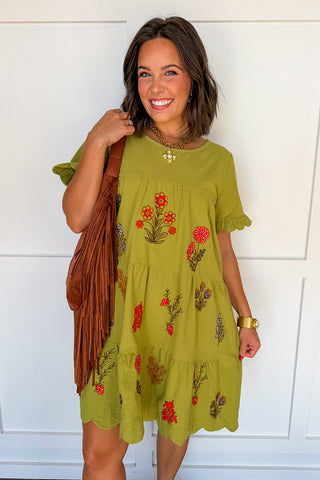 The Olive Embroidered Dress