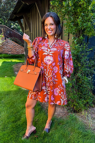 Among The Wildflowers Dress in Rust