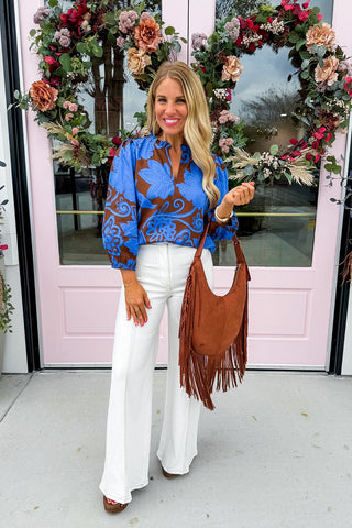 Electric Bloom Notch Neck Top