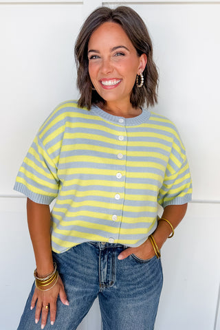 Better Together Stripe Button Down Top in Blue & Yellow