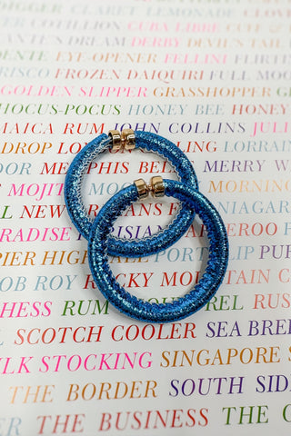 Glitter Leather Hoop Earring in Blue