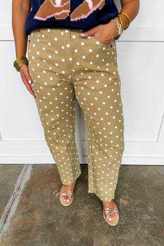 The Riley Barrel Polka Dot Pants in Latte
