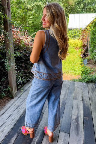 Denim Days Stitch Embroidery Pant Set