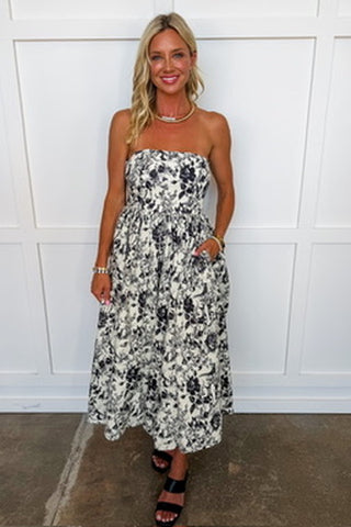 Black & White Meadow Muse Strapless Dress