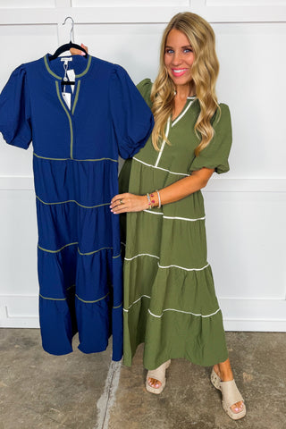 The Kinsley Midi Dress in Olive by Mary Square