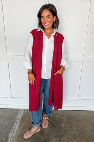 Dear Scarlett Bungalow Cardigan Vest In Wine