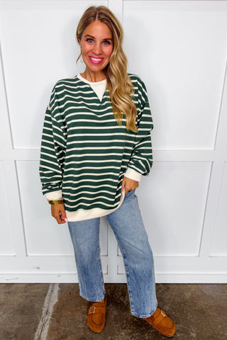 Favorite Stripe Pullover in Green & Cream