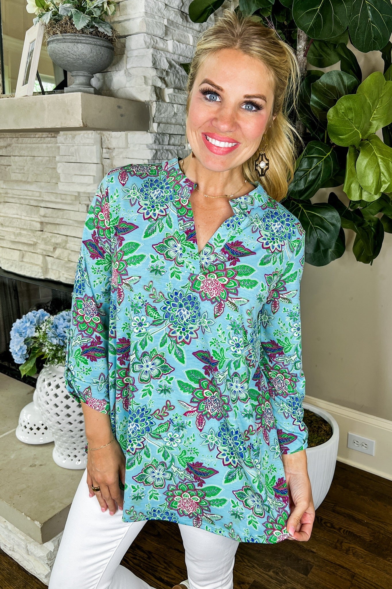 The Lizzy Top in Mint Vintage Floral