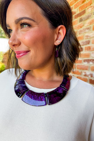 Amethyst Marble Beaded Necklace & Earring Set
