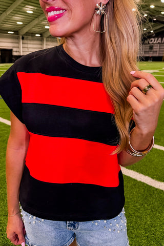Kickoff Color Block Top in Black & Red