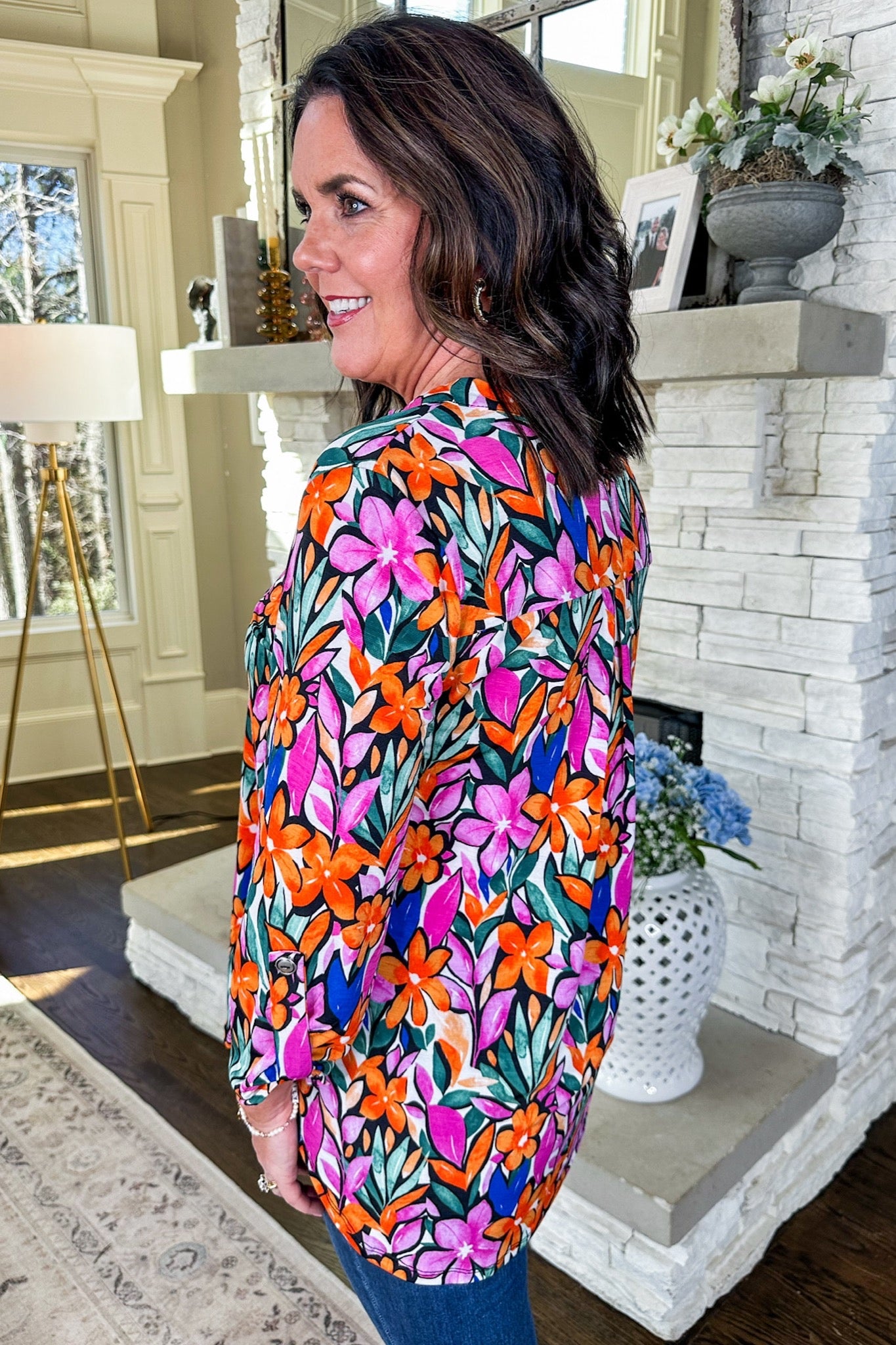 The Lizzy Top in Multi Color Tropical Floral