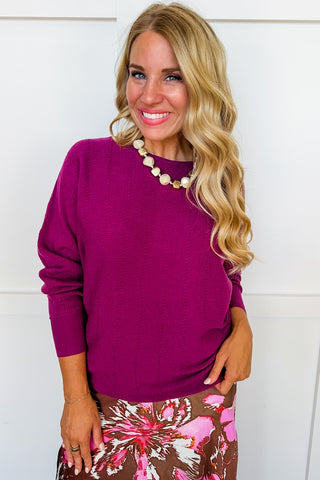 Cooler Days Textured Knit Sweater in Plum