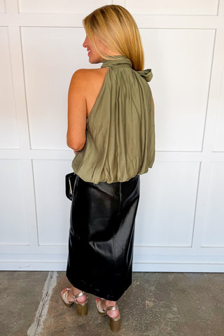 Classical Moment Halter Style Bow Top in Olive