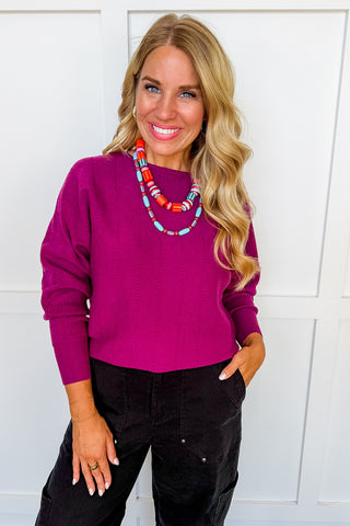Cooler Days Textured Knit Sweater in Plum