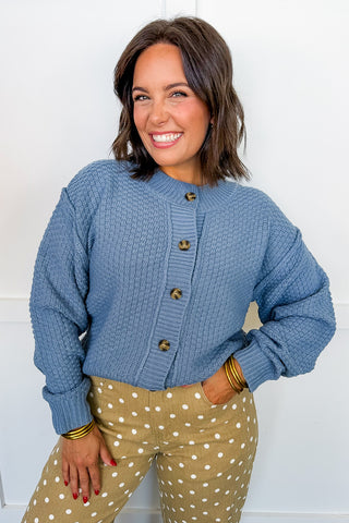 Keep It Cozy Knit Cardigan in Blue