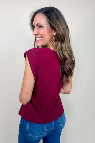 Burgundy Structured Sleeveless Work Blouse