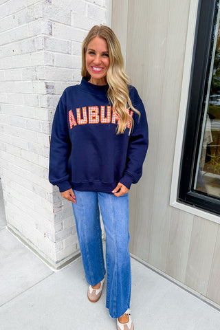 Auburn Gingham Mallory Mock Neck Sweatshirt