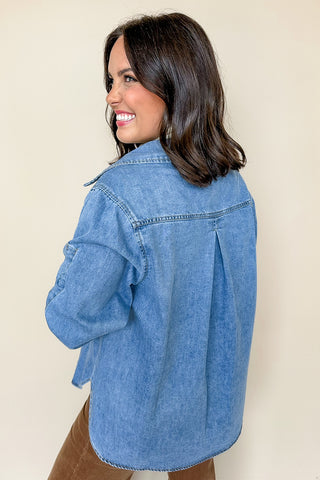 Denim Blue Swing Oversized Button Down Top