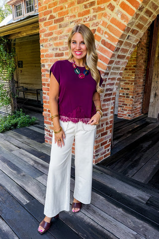 The Darling Days Lace Top in Burgundy