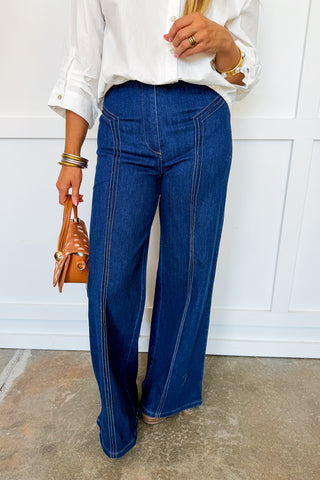 The Daphne Jeans in Dark Denim - Full Length Wide Leg Denim