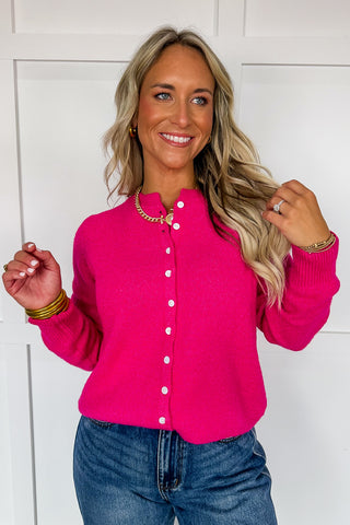 The Hallie Knit Cardigan in Fuchsia