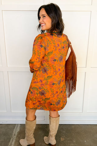 Harvest Bloom Printed Shirt Dress in Rust