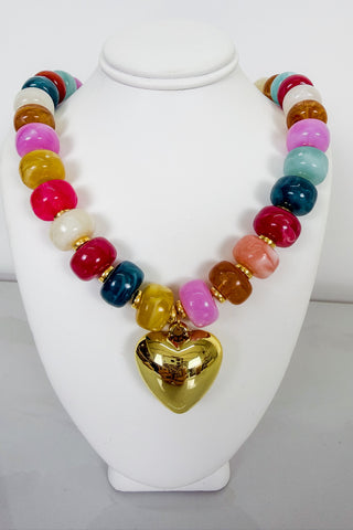 Rosalie Heart Beaded Necklace in Rainbow