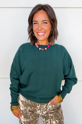 Cooler Days Textured Knit Sweater in Hunter Green