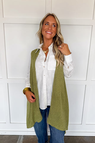 Dear Scarlett Coastline Drape Vest In Light Olive
