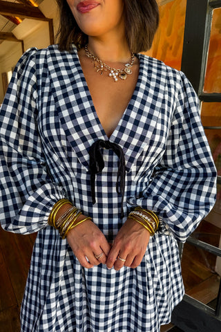 Sweetly Tied Gingham Dress in Navy