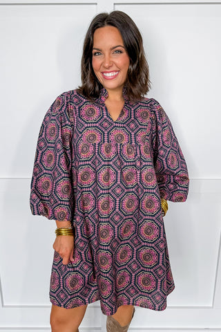 Boho Daydreams Knee Length Dress in Plum Print Jules & James Boutique Boho Daydreams Knee Length Dress in Plum Print Jules & James Boutique