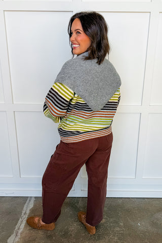 Fall Forecast Stripe Cardigan With Scarf