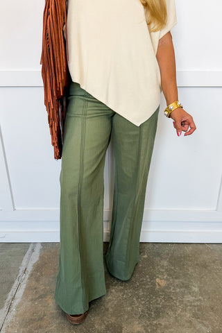 The Daphne Jeans in Olive - Full Length Wide Leg Denim
