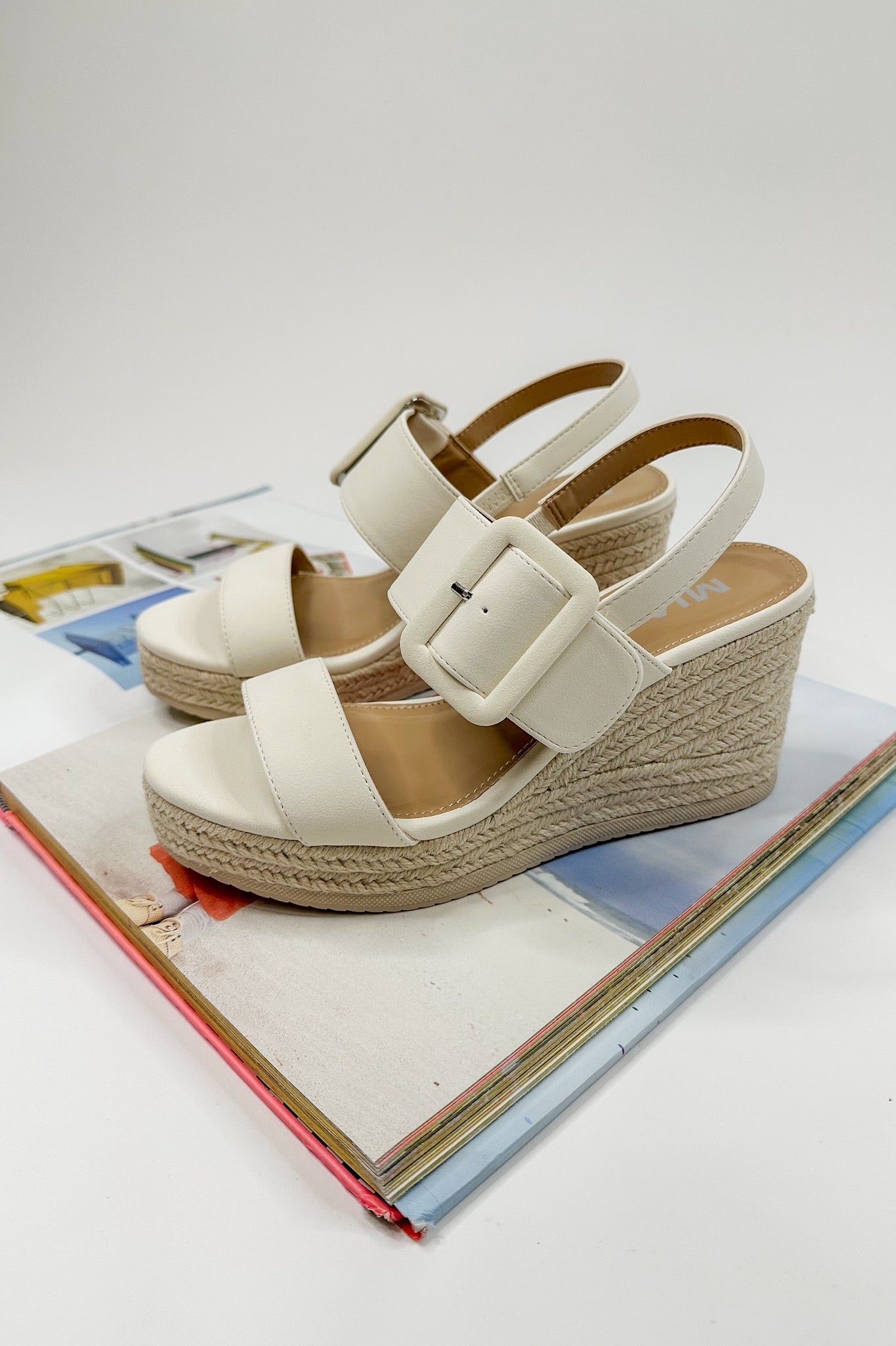 Ivory Double Strap Buckle Espadrille Wedge