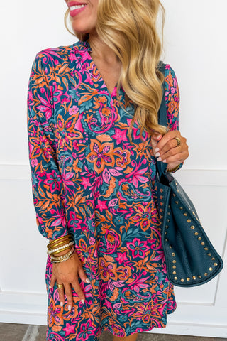 Dear Scarlett Claire Dress in Dark Teal Floral