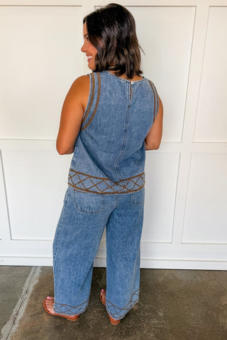 Denim Days Stitch Embroidery Pant Set