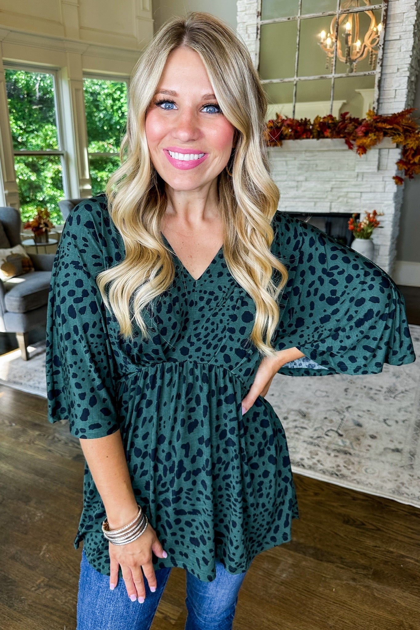 The Daydreamer Top in Green Leopard