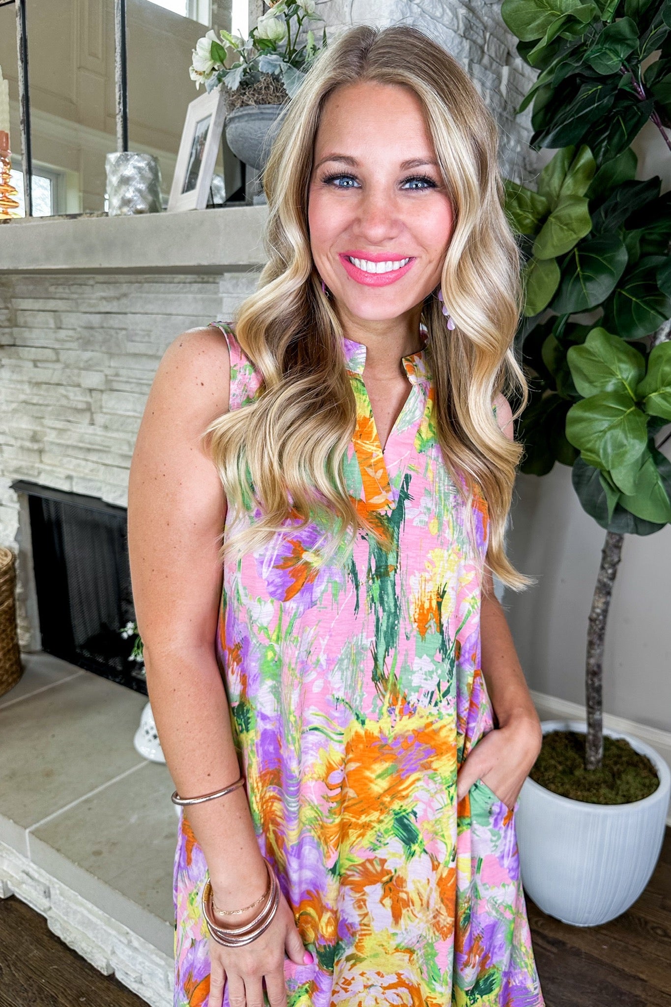 The Lizzy Pocketed Dress in Multi Watercolor Floral