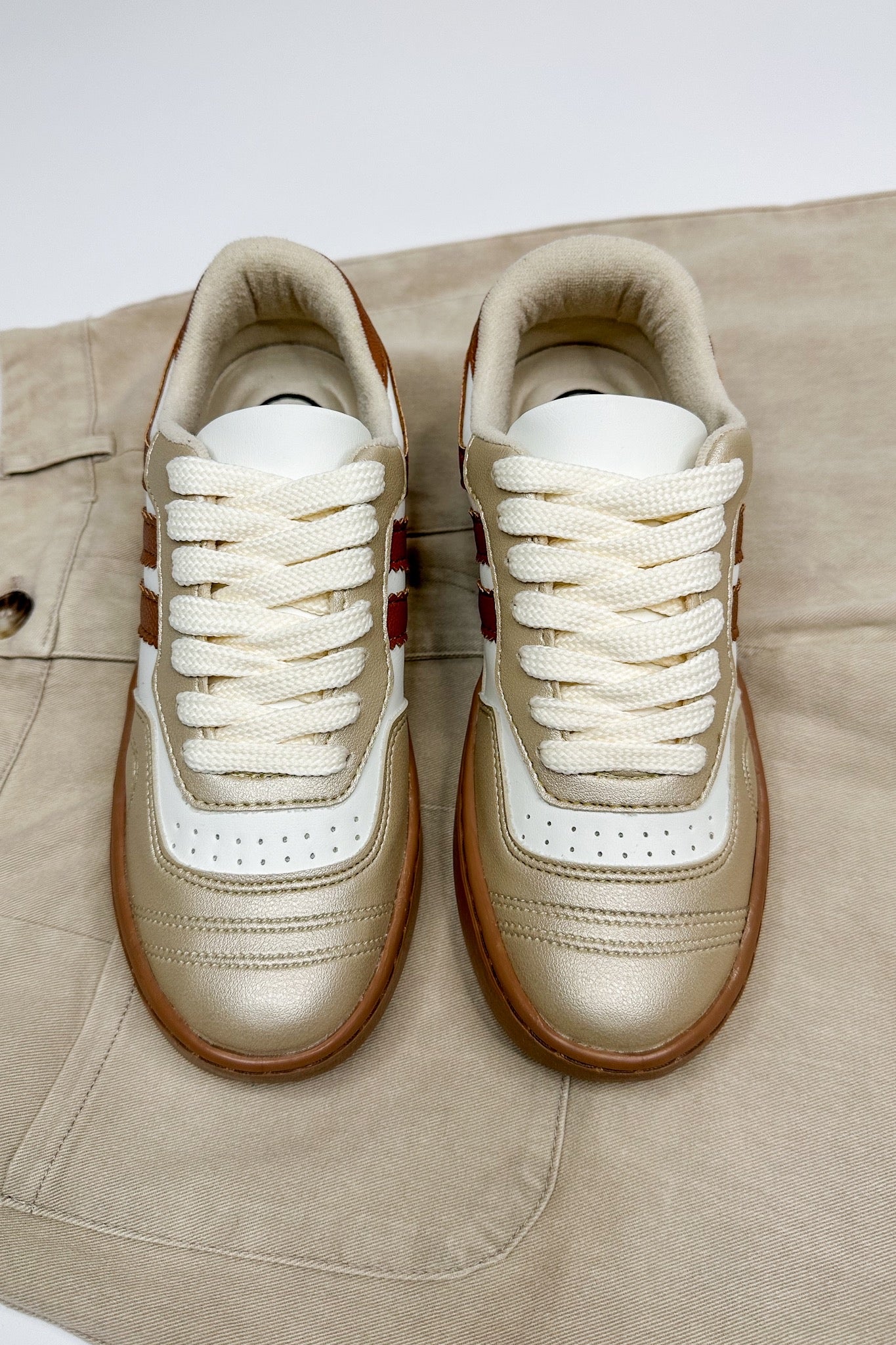 Gold & Cognac Designer Inspired Trendy Sneakers