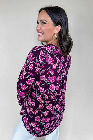 Dear Scarlett Liz Bell Printed Top in Eggplant