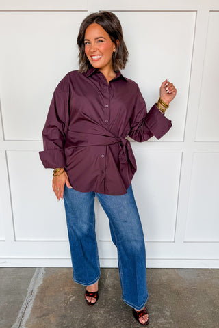 The Madeline Side Tie Blouse in Plum